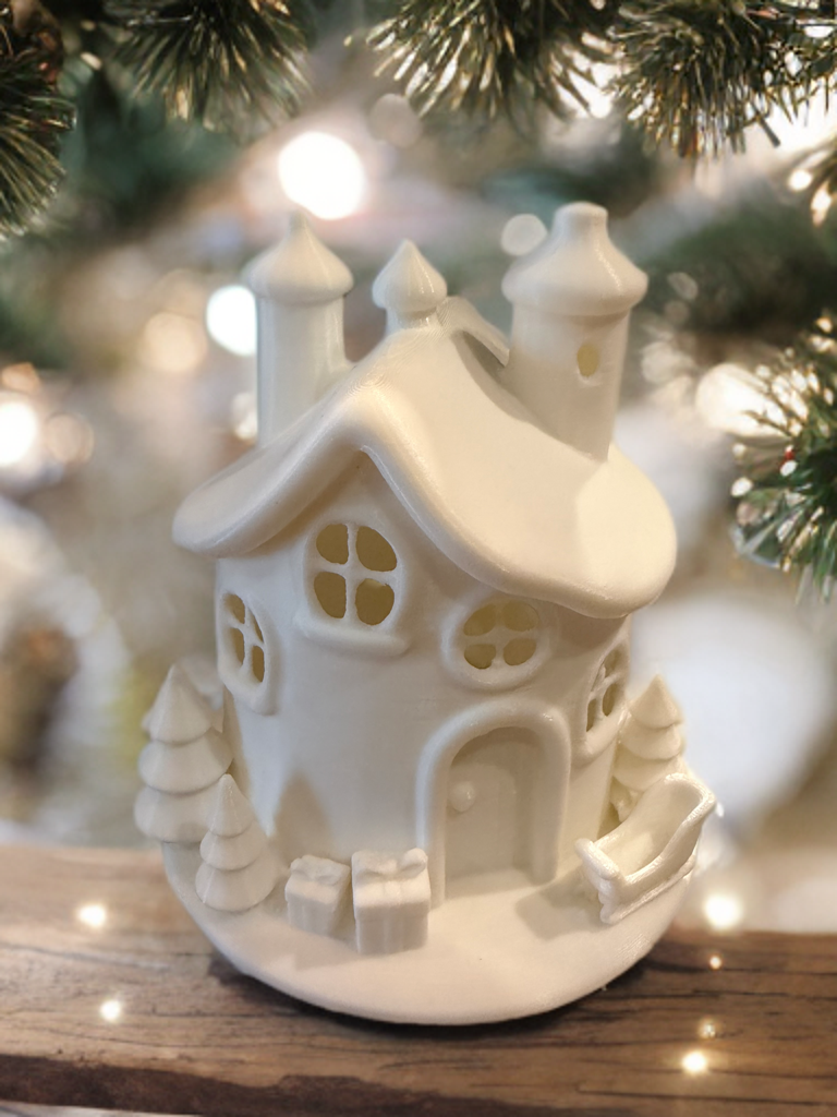 Christmas Luminary House (Sleigh, Presents, Trees)– Matte White