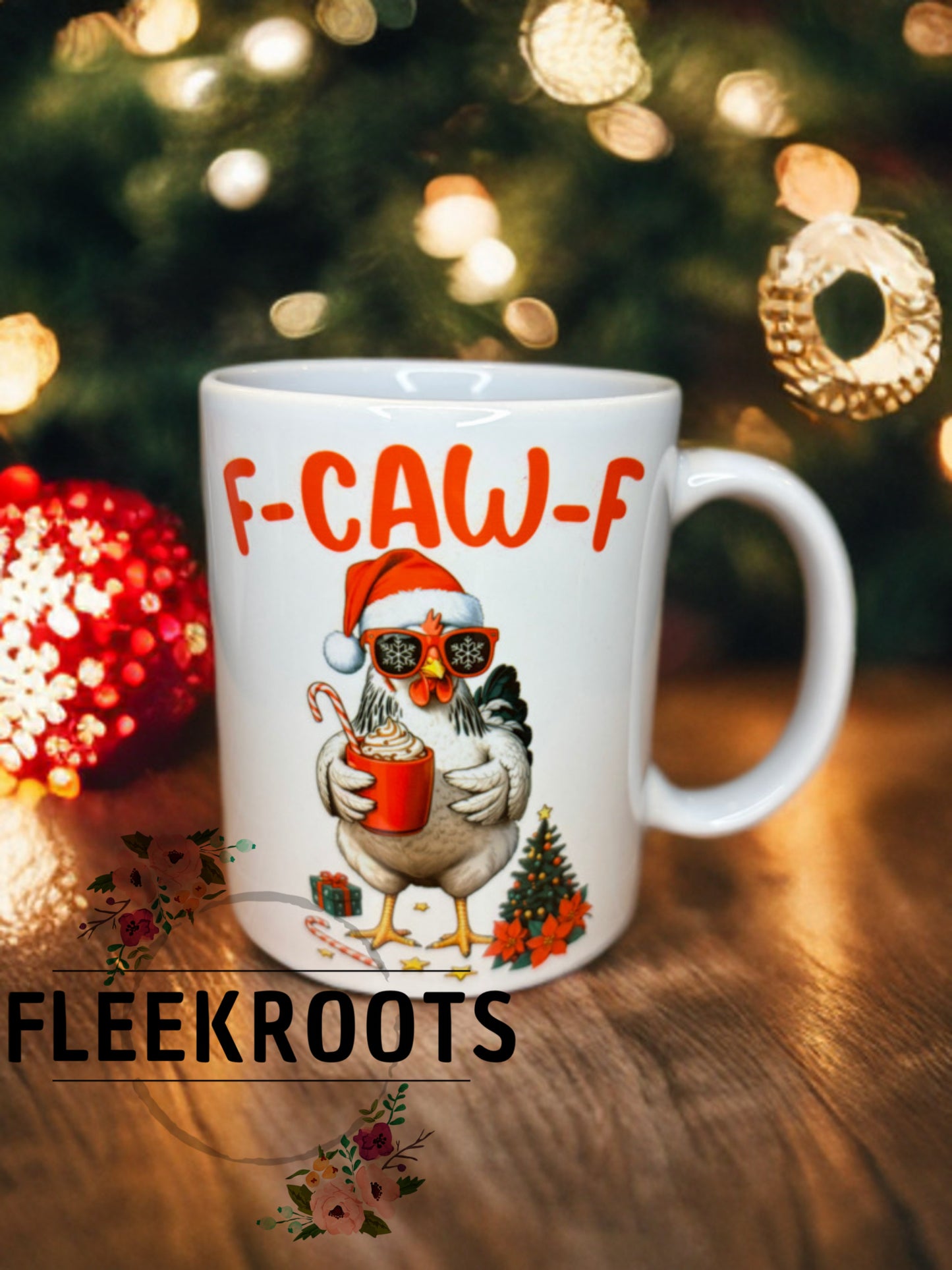 One-of-a-Kind “F-Caw-F” Christmas Rooster Mug