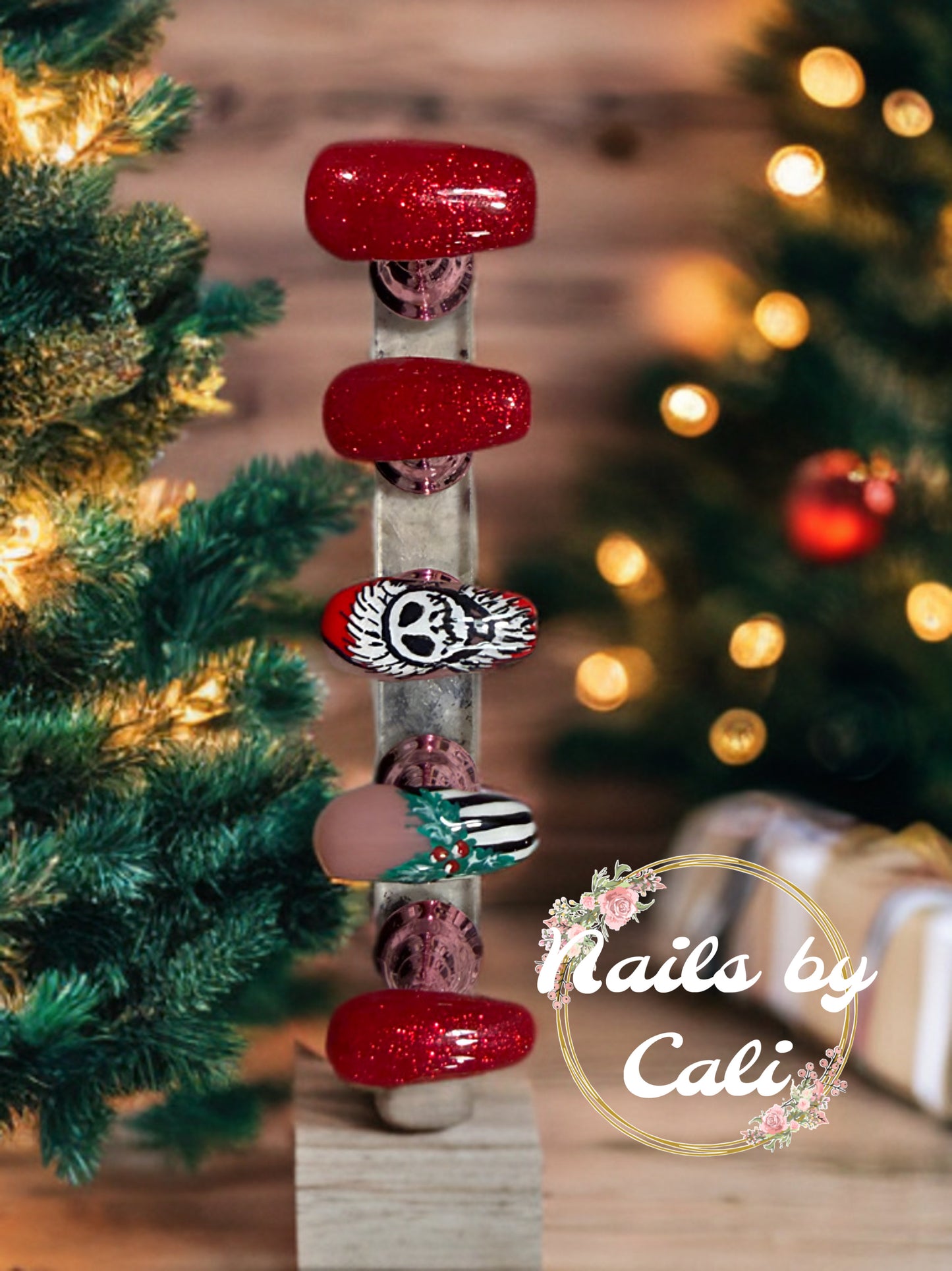 ✨ Christmas Chic Skelly Gel Nails – One-of-a-Kind Holiday Glam! ✨