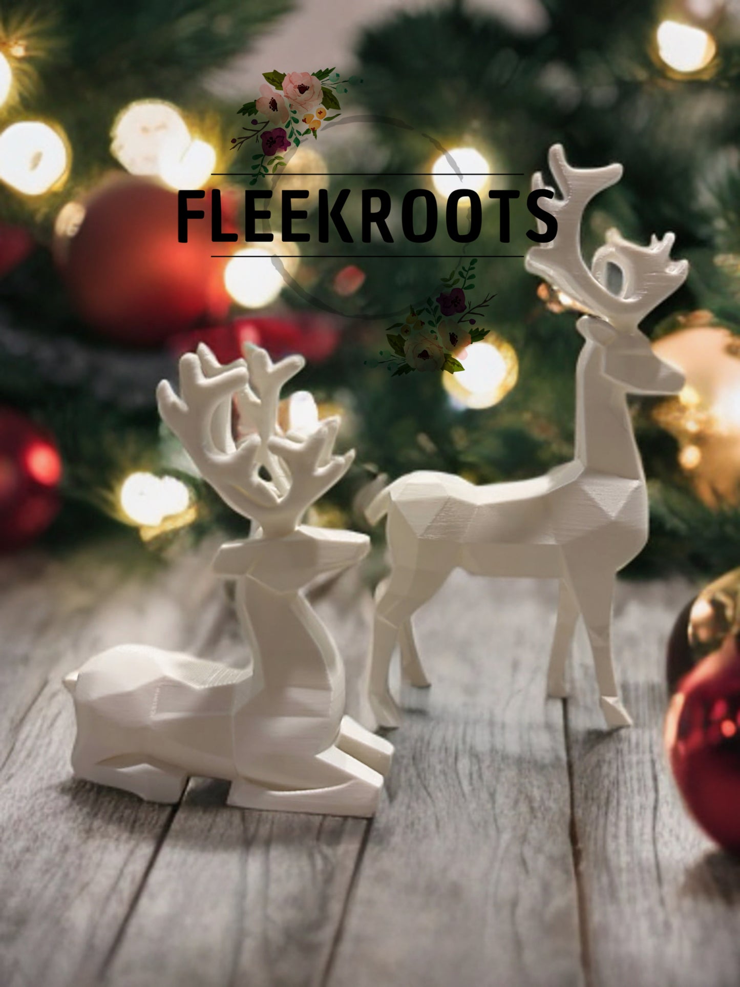 3D Printed Christmas Deer Decor – Small Set (Matte White)