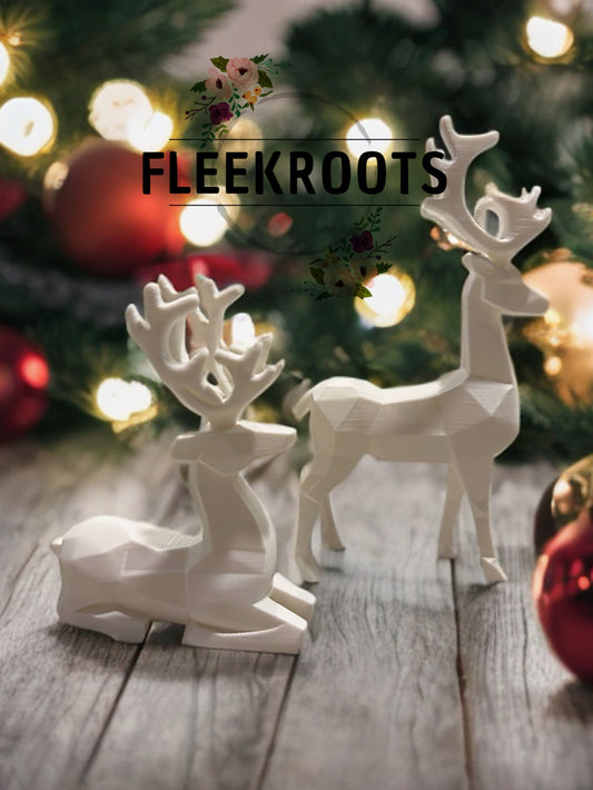 3D Printed Christmas Deer Decor – Small Set (Matte White)