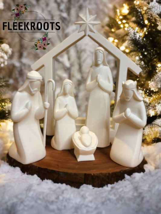 6-Piece Minimalist Nativity Set – White PLA