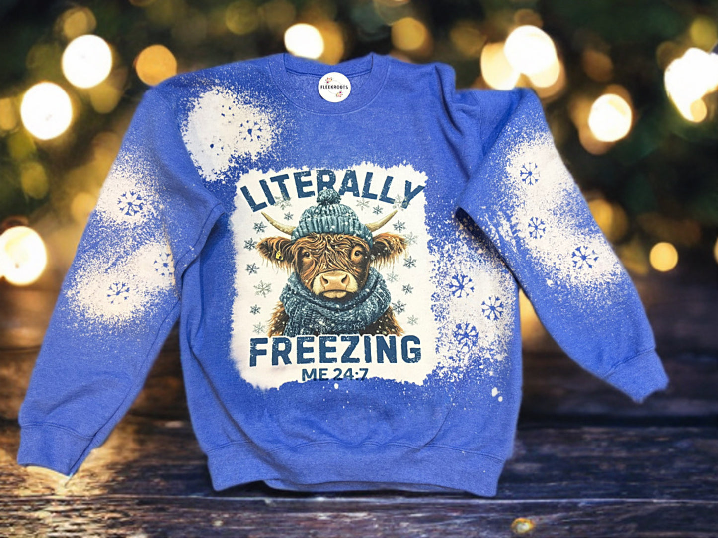 Highland Cow Literally Freezing (Me 24/7)” Cozy Unisex Sweater – Blue Acid Wash