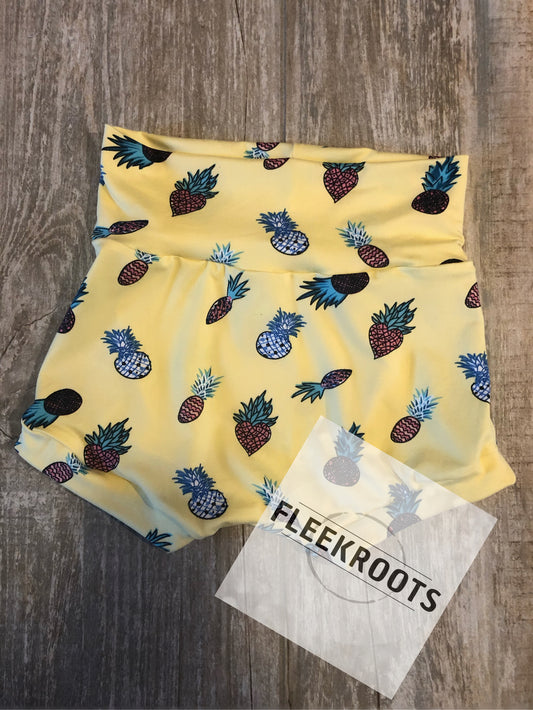 Girls Yellow with Pink/Blue/Teal Pineapple Shorties